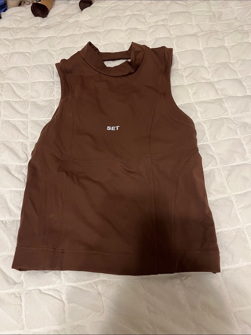SET Active Brown Sleeveless Mock Neck Tank